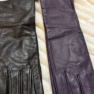 Worthington long leather gloves Chocolate Purple size Medium NWT